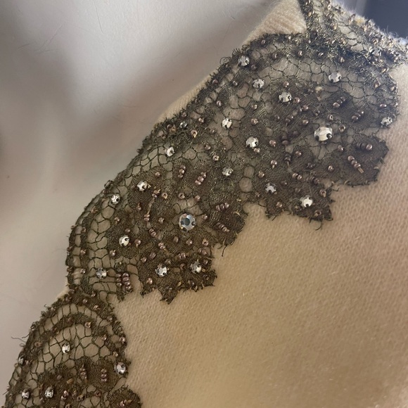 RARE Eleanor Beard Hardinsburg KY Vintage 1960s metallic lace appliqué cardigan - Picture 7 of 14